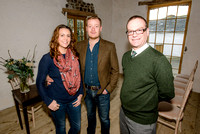 Lara Gill and Matthew Stokes, owners of Launcells Barton near Bude in the wedding venue’s barn with, right, Tim Burston from Lloyds Bank.