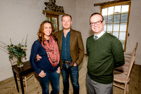Lara Gill and Matthew Stokes, owners of Launcells Barton near Bude in the wedding venue’s barn with, right, Tim Burston from Lloyds Bank.
