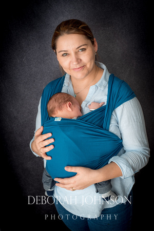 Grace Futers and six week old Joseph with Babywearing South West and Calin Bleu Slings.